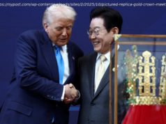 Trump gets huge gold crown in South Korea as host hails his ‘golden age’